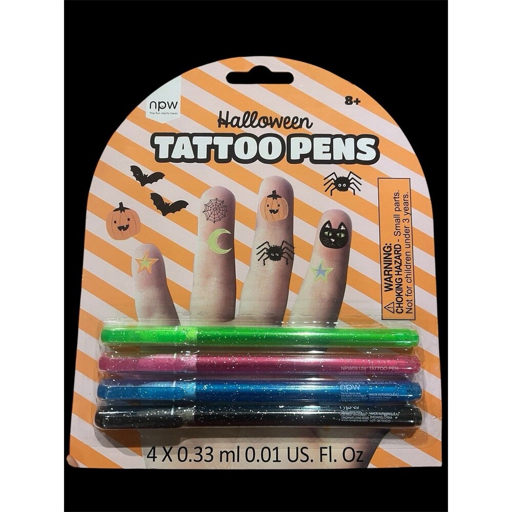 4 Temporary Tattoo Pens NEW Washable, Glitter Black, Green, Pink & Blue